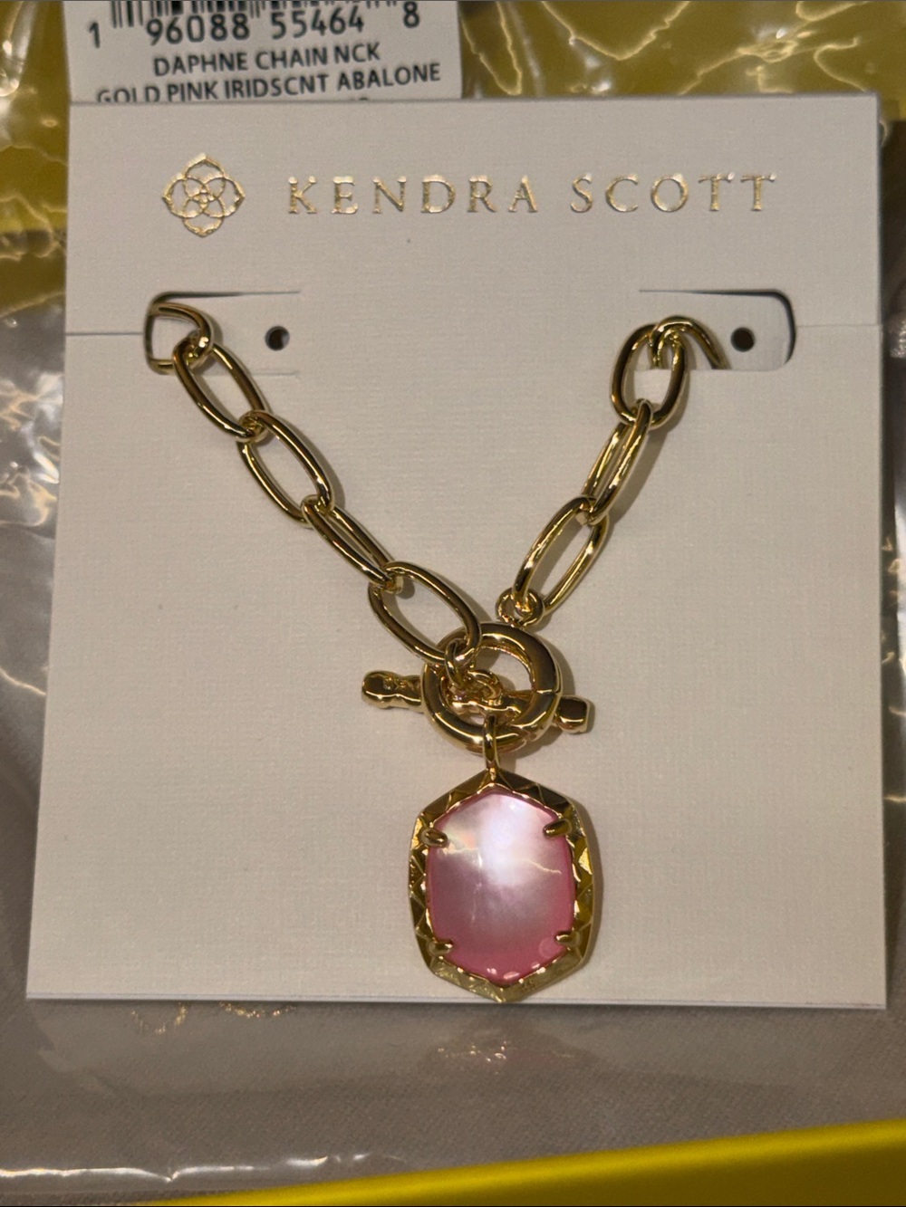 NEW Kendra Scott Daphne Link And Chain Necklace LIGHT PINK IRIDESCENT ABALONE